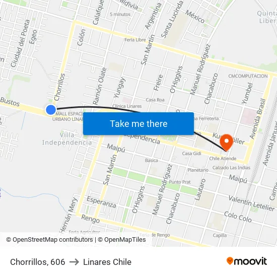 Chorrillos, 606 to Linares Chile map