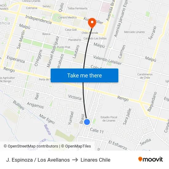 J. Espinoza / Los Avellanos to Linares Chile map