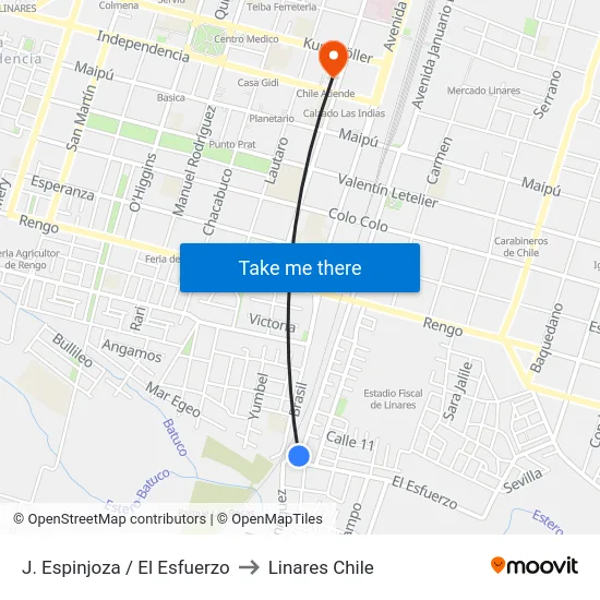 J. Espinjoza / El Esfuerzo to Linares Chile map