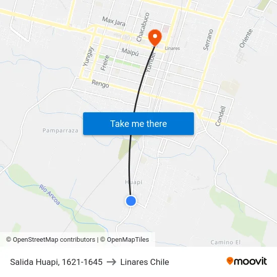 Salida Huapi, 1621-1645 to Linares Chile map