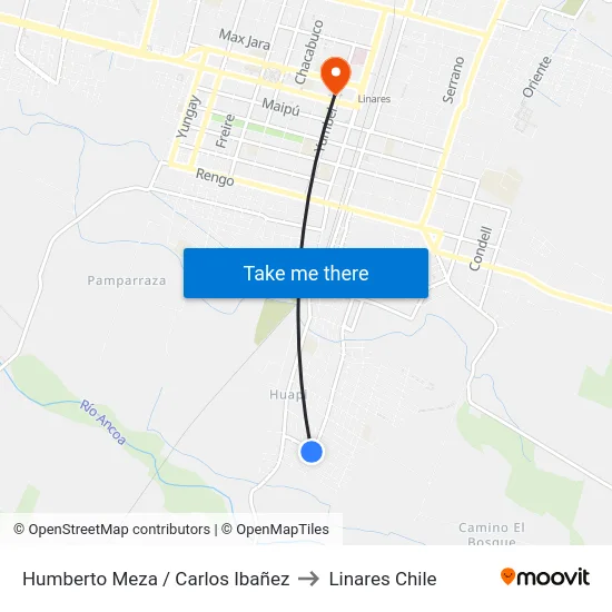 Humberto Meza / Carlos Ibañez to Linares Chile map