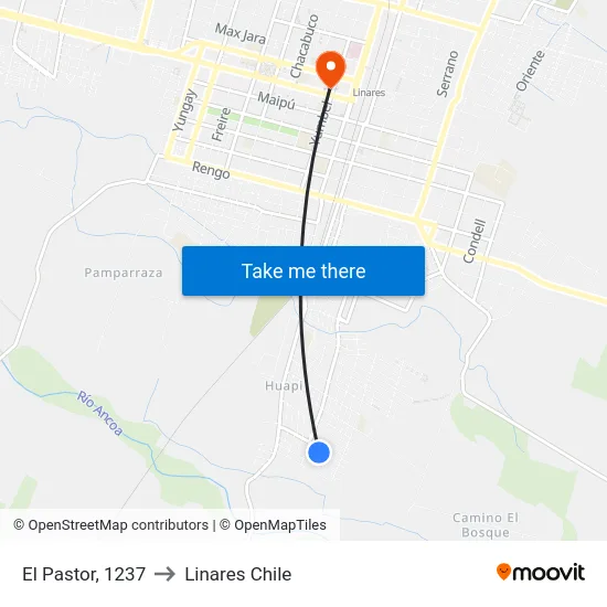 El Pastor, 1237 to Linares Chile map