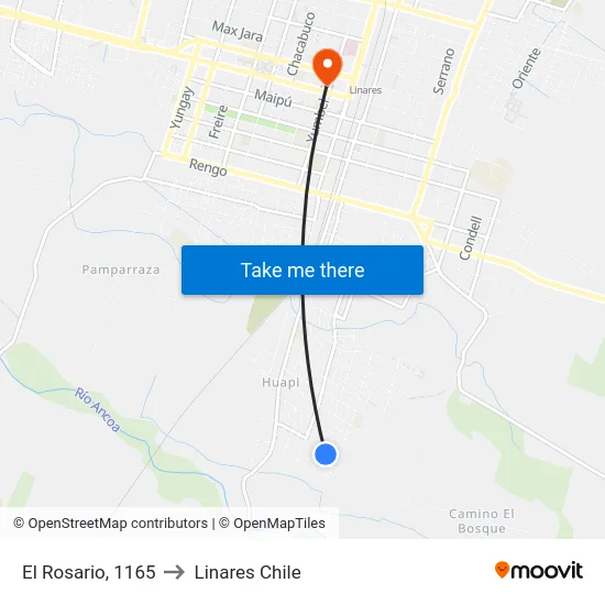 El Rosario, 1165 to Linares Chile map