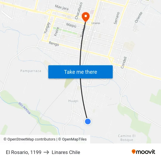 El Rosario, 1199 to Linares Chile map
