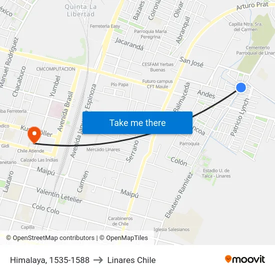 Himalaya, 1535-1588 to Linares Chile map