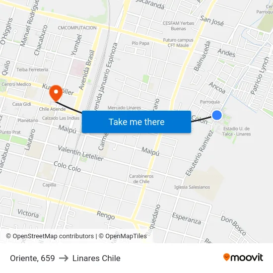 Oriente, 659 to Linares Chile map