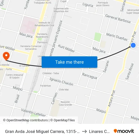 Gran Avda José Miguel Carrera, 1315-1487 to Linares Chile map