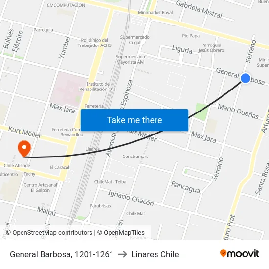 General Barbosa, 1201-1261 to Linares Chile map