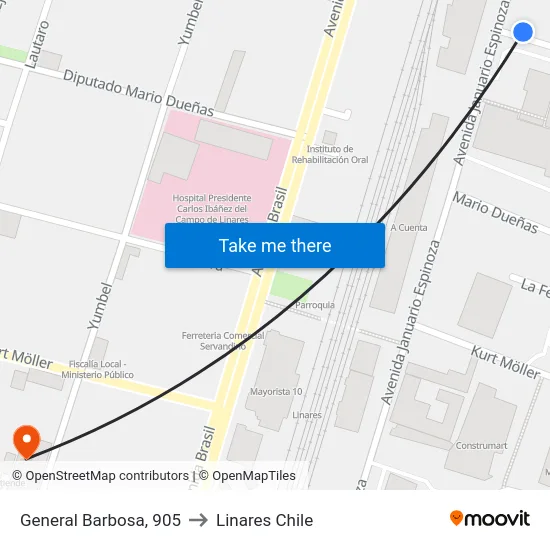 General Barbosa, 905 to Linares Chile map