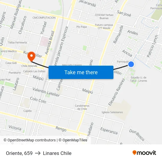 Oriente, 659 to Linares Chile map