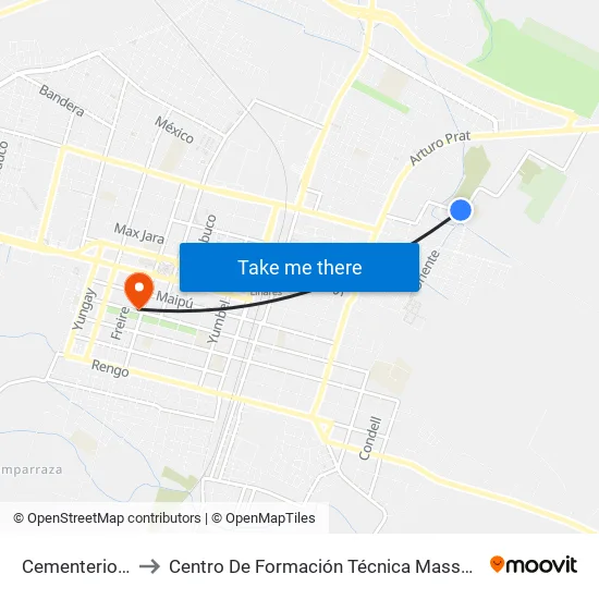 Cementerio, 1-4 to Centro De Formación Técnica Massachussets map
