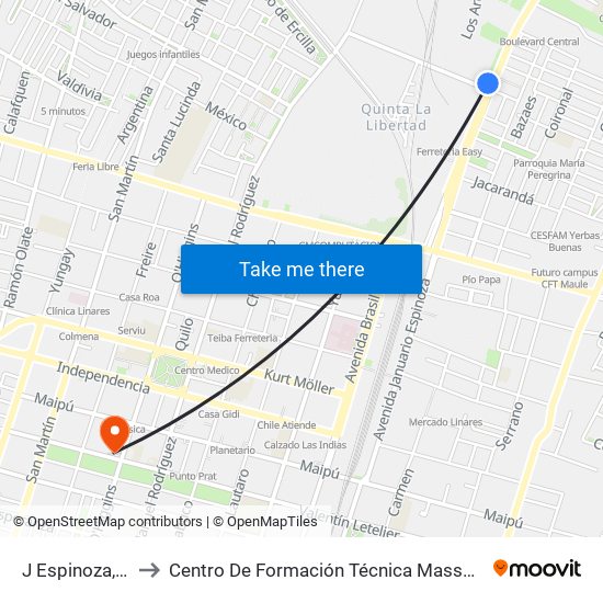 J Espinoza, 275 to Centro De Formación Técnica Massachussets map