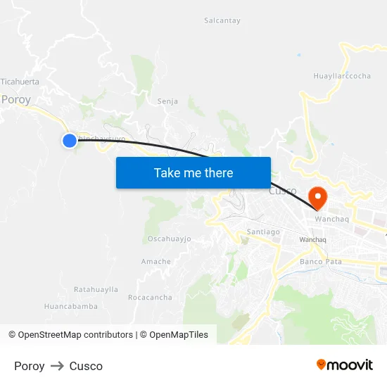 Poroy to Cusco map