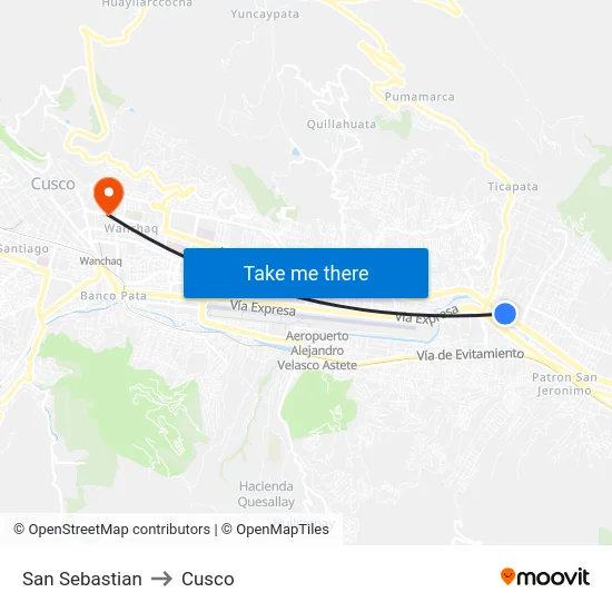 San Sebastian to Cusco map