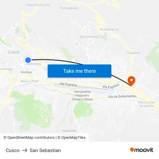 Cusco to San Sebastian map