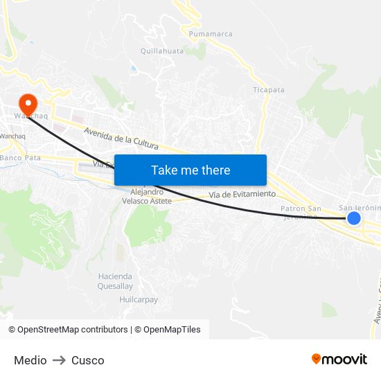 Medio to Cusco map