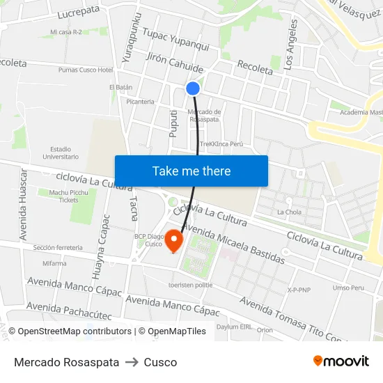Mercado Rosaspata to Cusco map