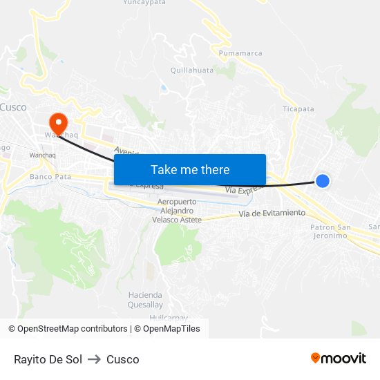 Rayito De Sol to Cusco map