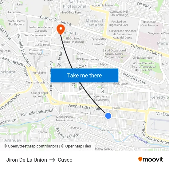 Jiron De La Union to Cusco map
