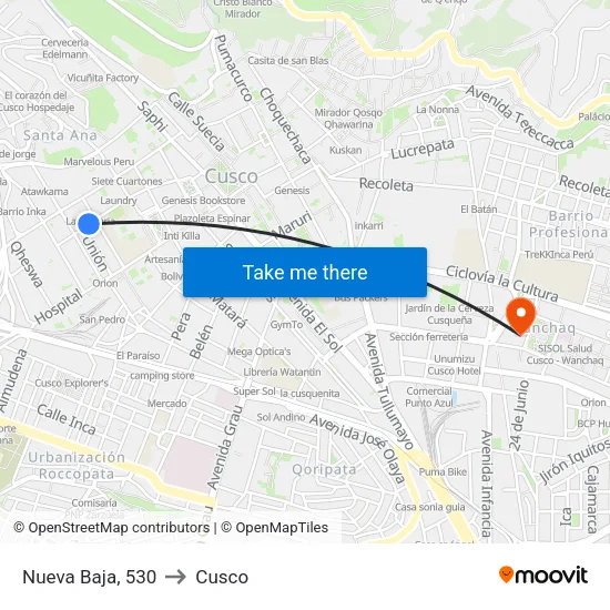 Nueva Baja, 530 to Cusco map