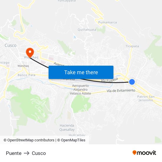 Puente to Cusco map