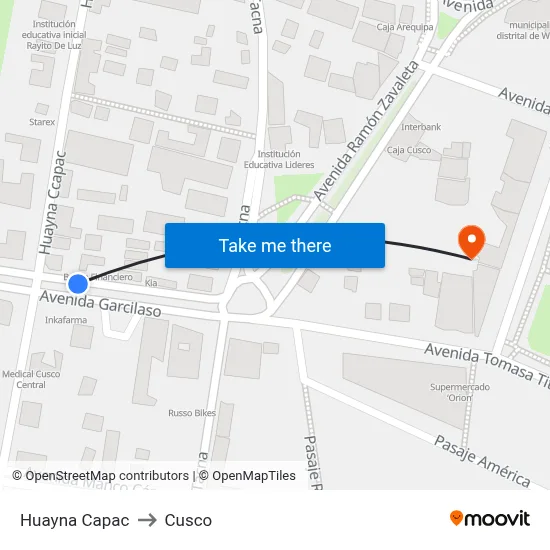 Huayna Capac to Cusco map