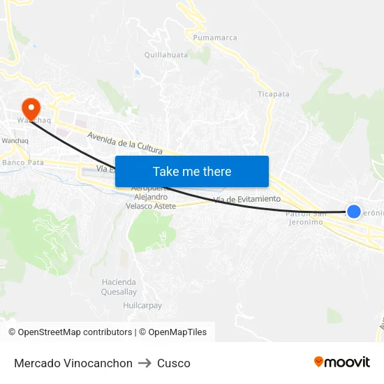 Mercado Vinocanchon to Cusco map