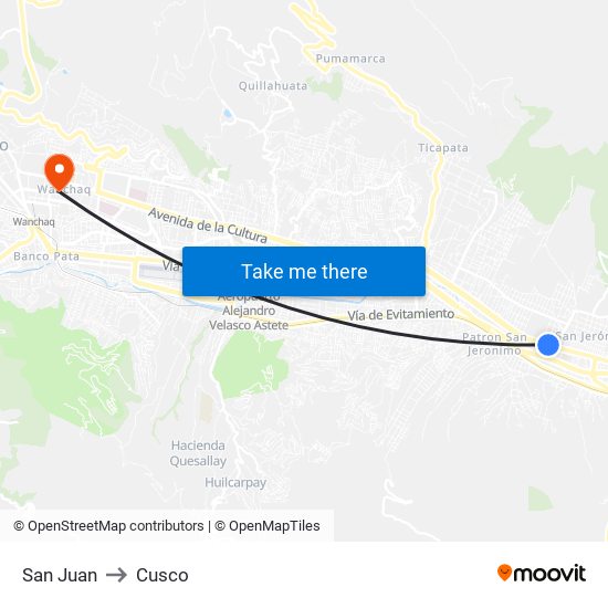 San Juan to Cusco map