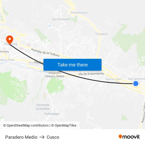 Paradero Medio to Cusco map