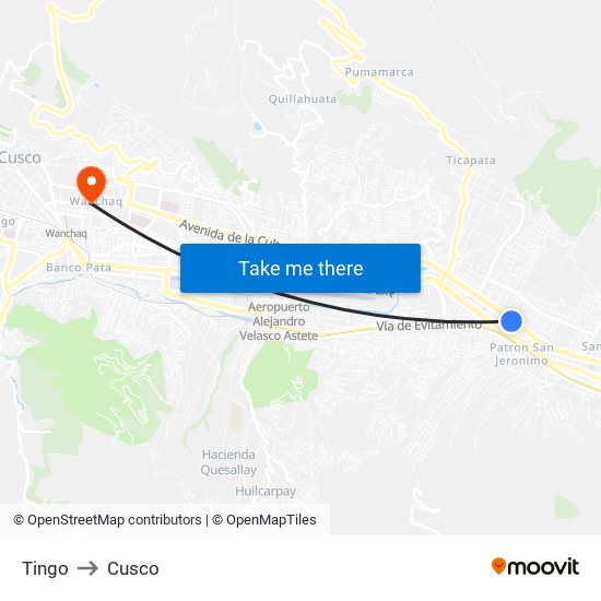 Tingo to Cusco map