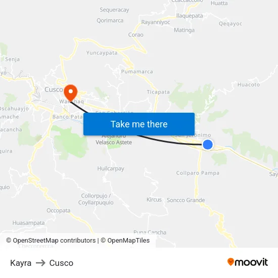 Kayra to Cusco map