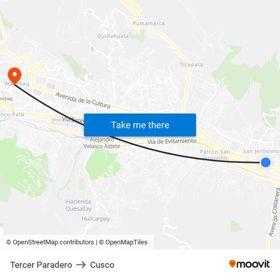 Tercer Paradero to Cusco map