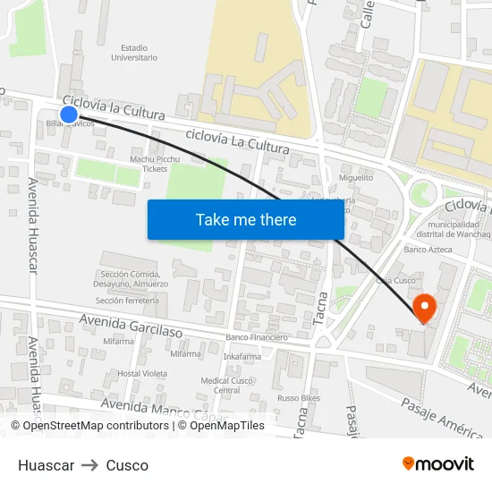 Huascar to Cusco map