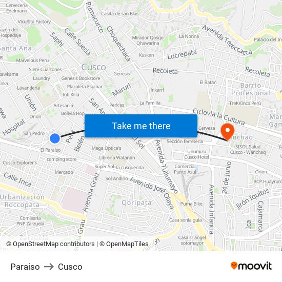 Paraiso to Cusco map