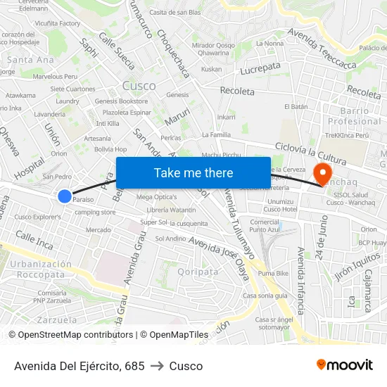 Avenida Del Ejército, 685 to Cusco map
