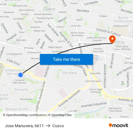 Jose Manuvera, 6611 to Cusco map