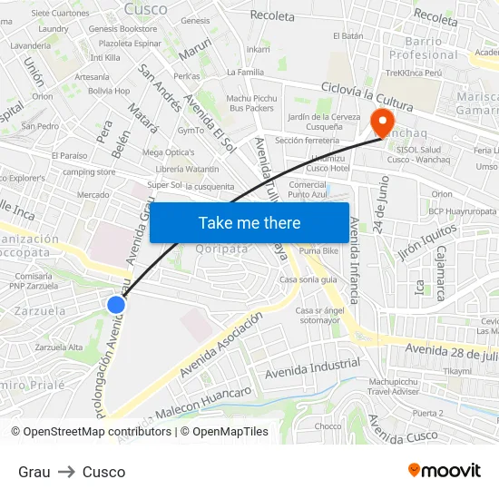 Grau to Cusco map
