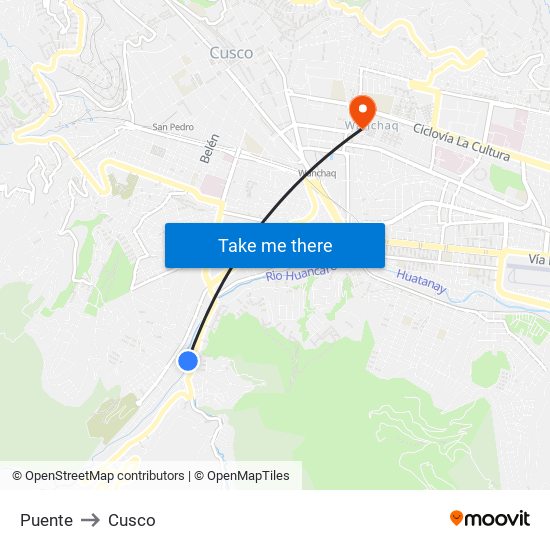 Puente to Cusco map