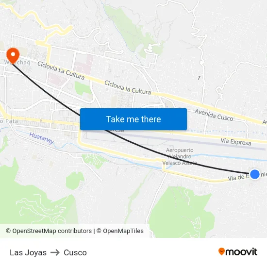 Las Joyas to Cusco map