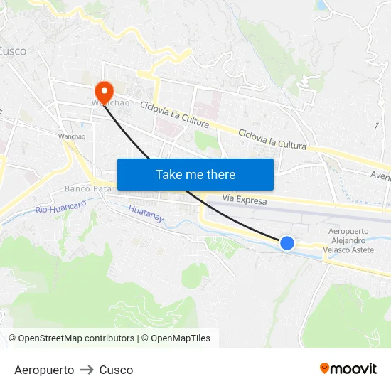Aeropuerto to Cusco map