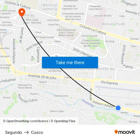 Segundo to Cusco map