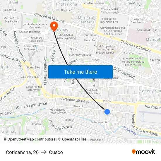 Coricancha, 26 to Cusco map