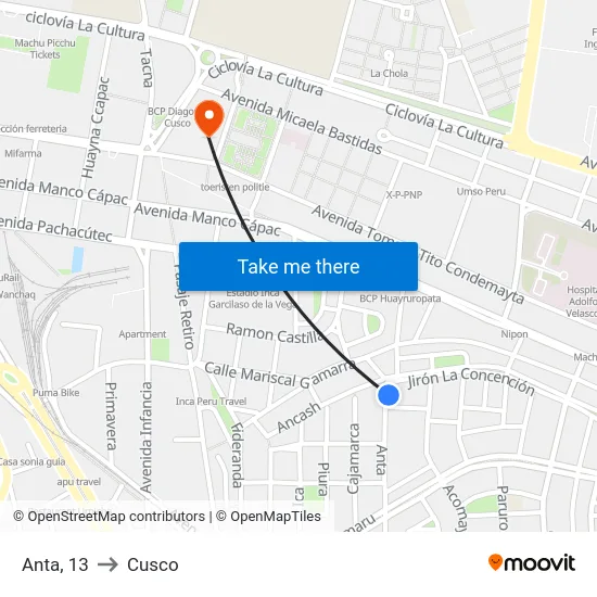 Anta, 13 to Cusco map