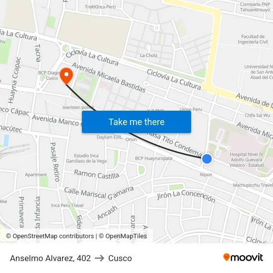 Anselmo Alvarez, 402 to Cusco map