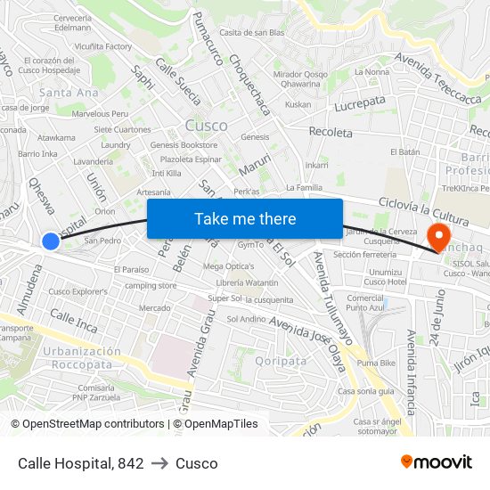 Calle Hospital, 842 to Cusco map