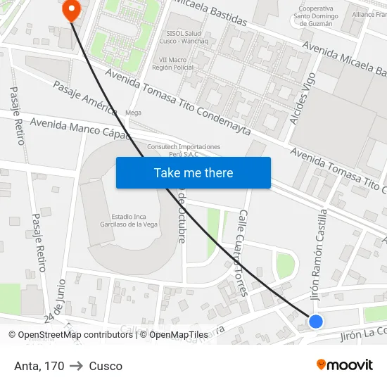 Anta, 170 to Cusco map