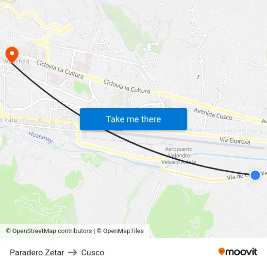 Paradero Zetar to Cusco map