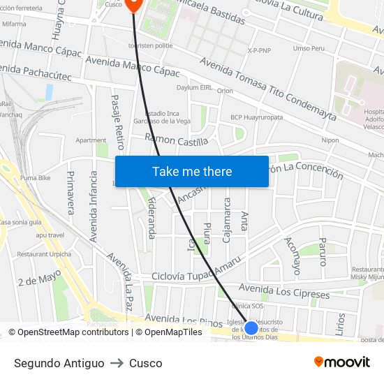 Segundo Antiguo to Cusco map