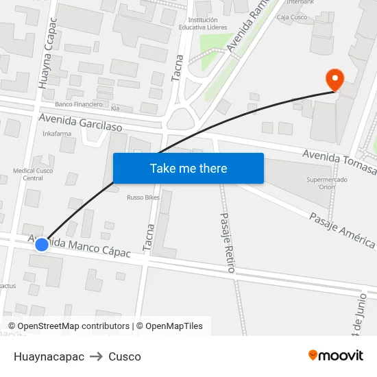 Huaynacapac to Cusco map