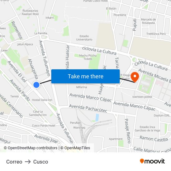 Correo to Cusco map
